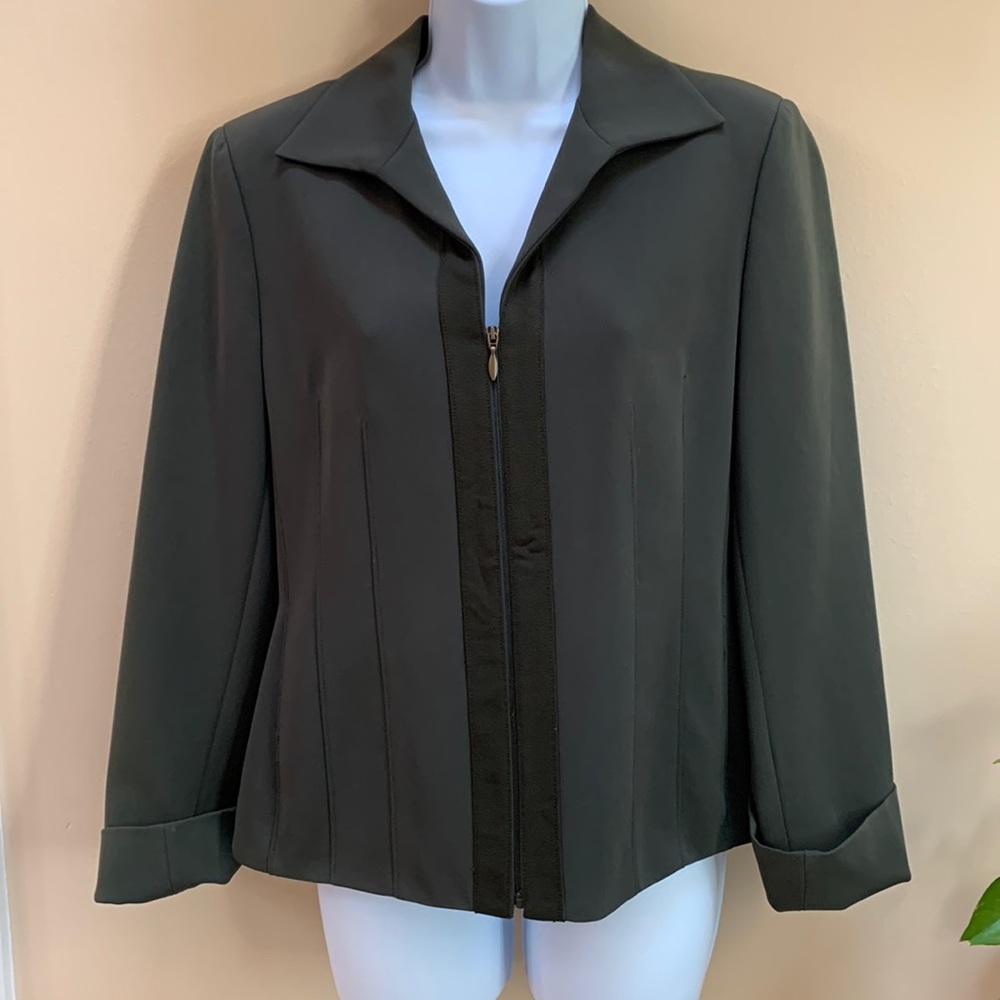 Jones New York Dark Olive GrayGreen Zip-Front Blazer women’s